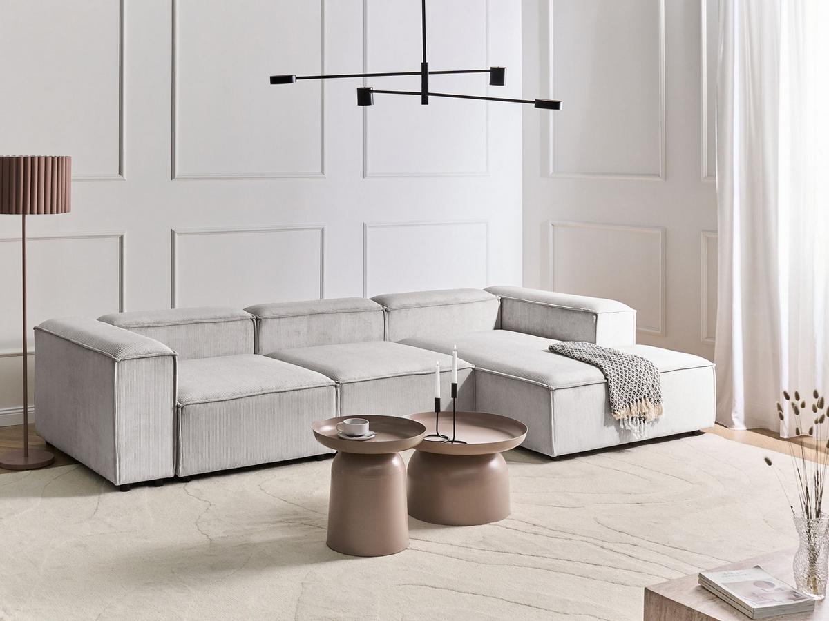 ECKSOFA Modul 4-Sitzer linksseitig Cremeweiß Cord Ardal - Creme/Schwarz, Textil (326/180cm) - Beliani