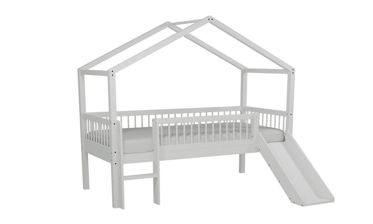 HAUSBETT HALBHOCH 90x200 Keeley Buche Weiß mit Rutsche Dach - Weiß, Holz (90/200cm) - 58aufmkessel