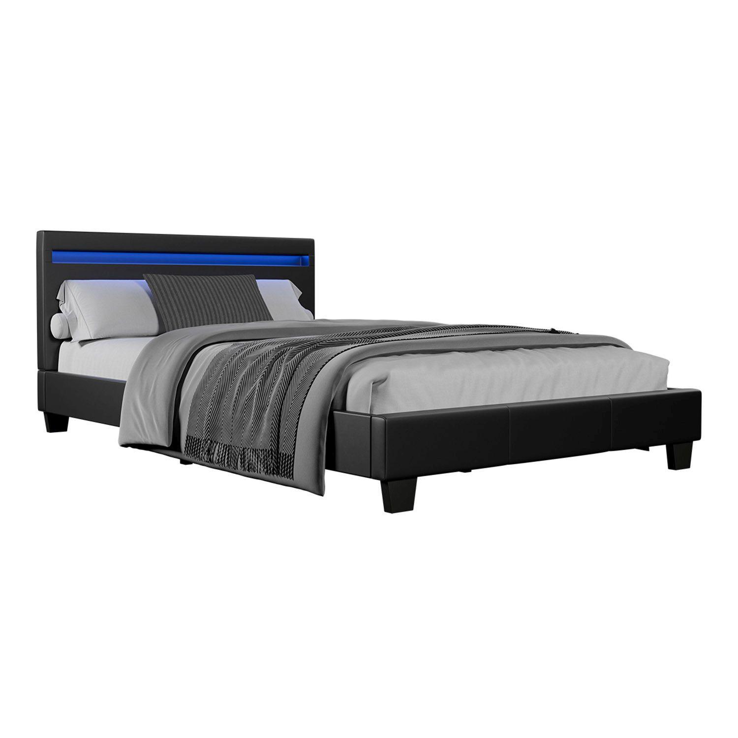 POLSTERBETT Paris mit LED schwarz 120x200cm - Schwarz, Holzwerkstoff (120/200cm) - Juskys