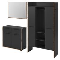 GARDEROBEN-SET 3-teilig grau, Eiche Nox 215 cm, Komplettset mit viel Stauraum - Eichefarben/Schwarz, Glas/Holzwerkstoff (215/189/37cm) - Inn.Furn