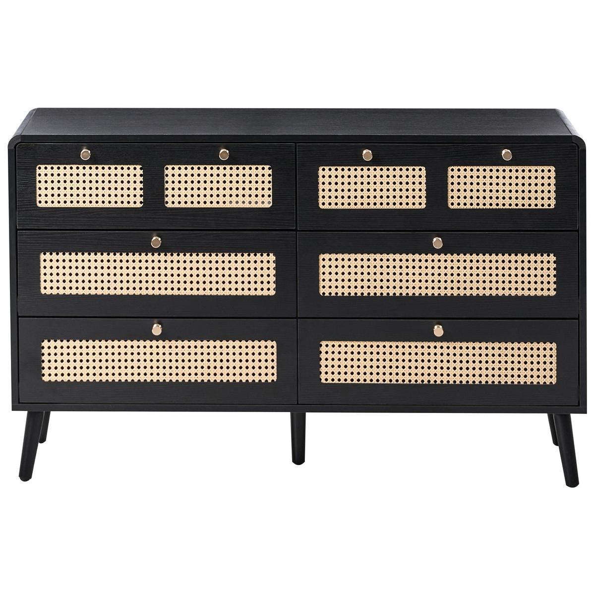 KOMMODE mit 6 Schubladen Schwarz Moura - Schwarz, Holzwerkstoff (120/74/40cm) - Beliani