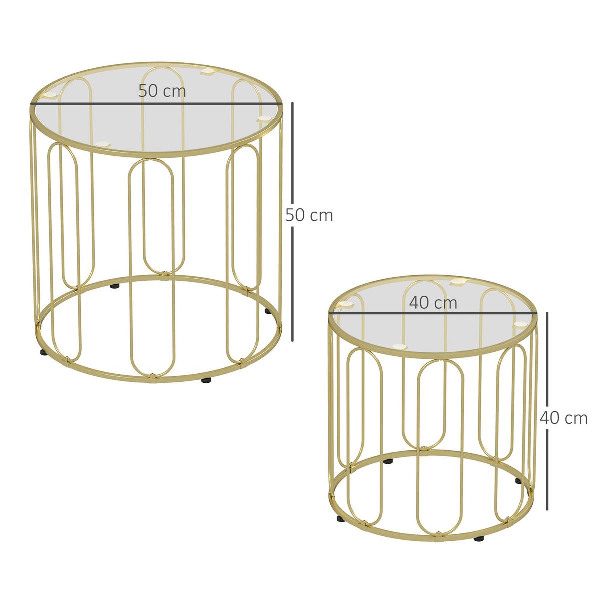 COUCHTISCH-SET 2er Set Metall Glas Gold - Goldfarben, Metall (50/50/50cm) - HOMCOM