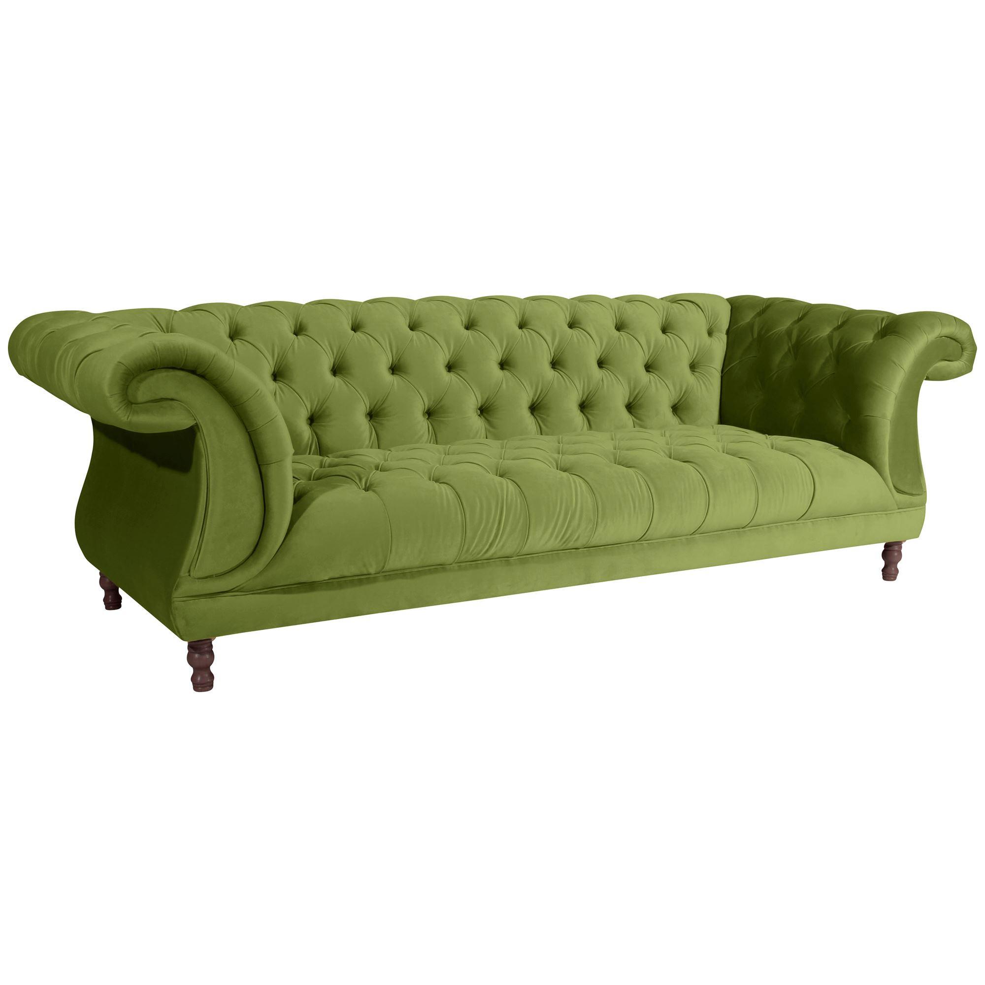 CHESTERFIELD Sofa 3-Sitzer Kaylin Samtvelours oliv - Olivgrün, Kunststoff (253/80/100cm) - 58aufmkessel