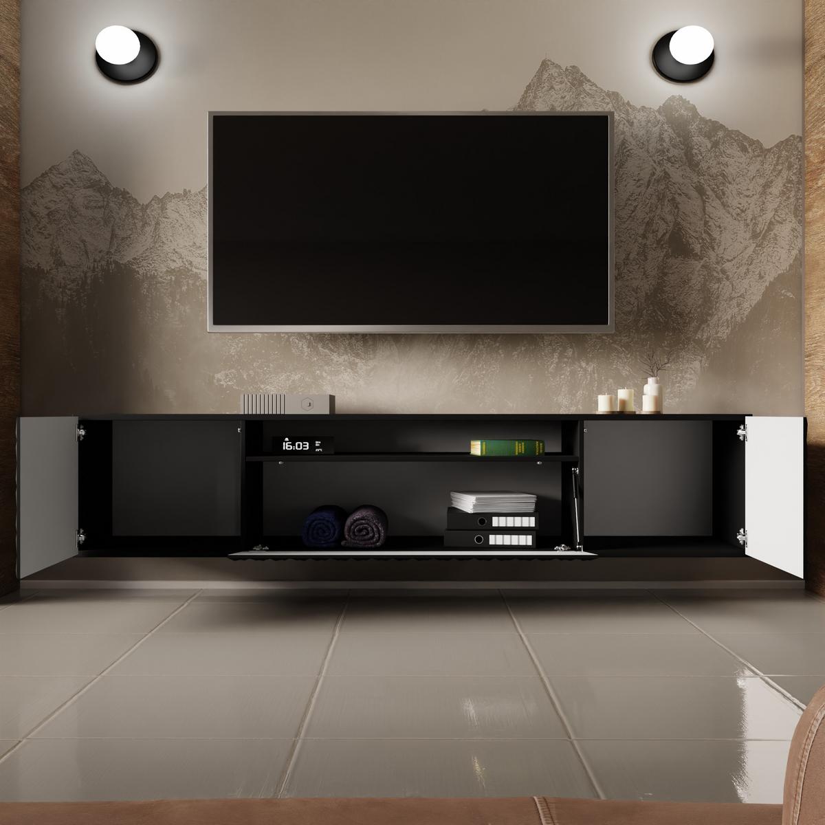 LOWBOARD ROVA 200/41/40 cm, Hängender TV-Schrank Schwarz - Schwarz, Holzwerkstoff (200/41/40cm) - MASSENO