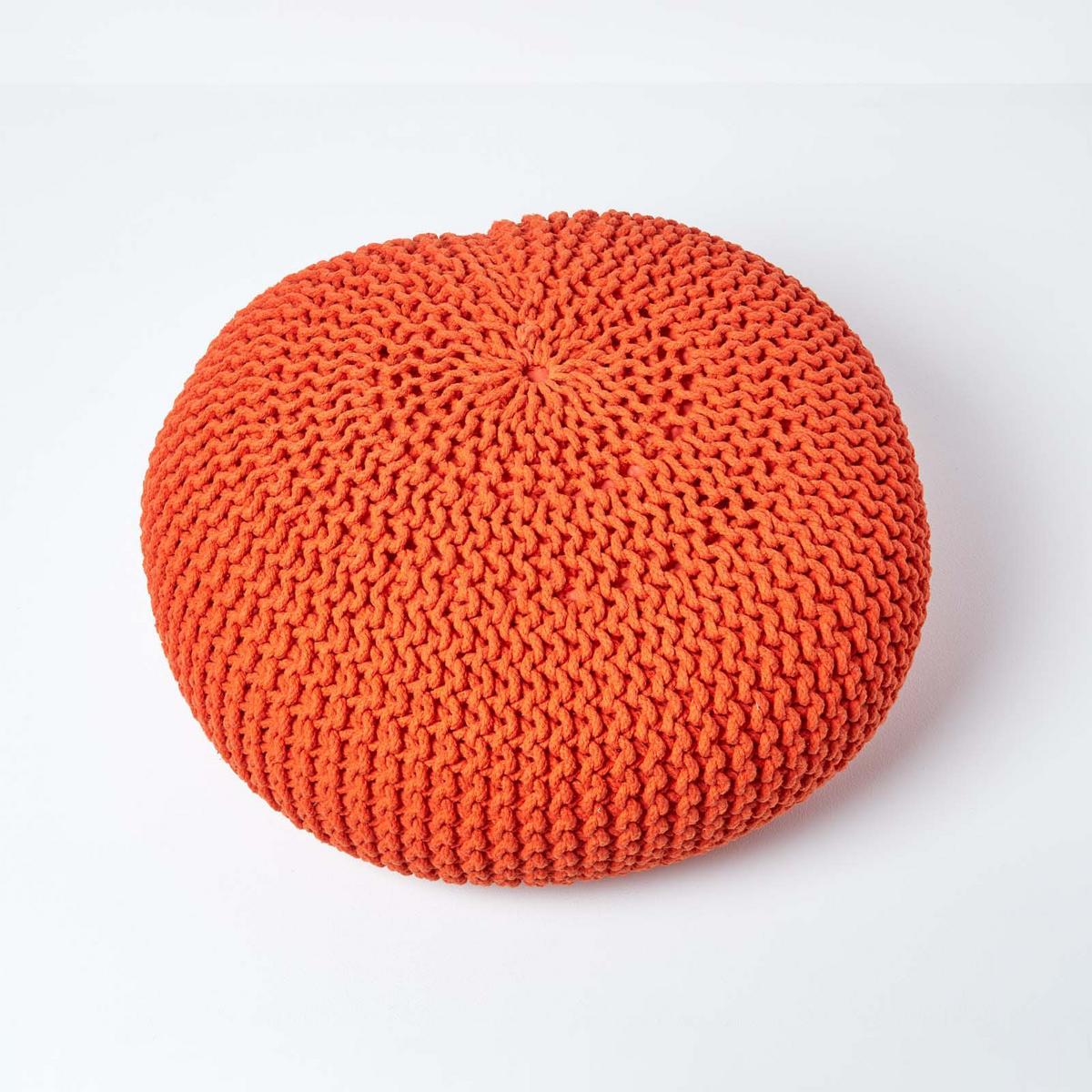 STRICK-POUF orange, Bodenkissen rund 70/70/23 cm - Orange, Textil (70/23/70cm) - Homescapes