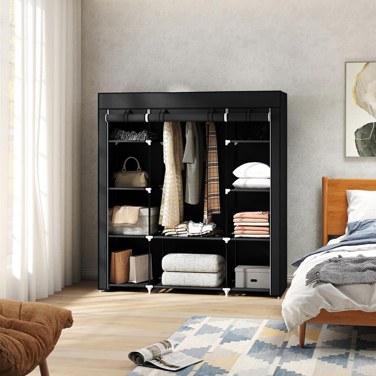 STOFFSCHRANK, Faltschrank mit Reißverschluss, Kleiderschrank, Tragbare Garderobe - Schwarz, Metall (43/162.5/150cm) - HOMCOM