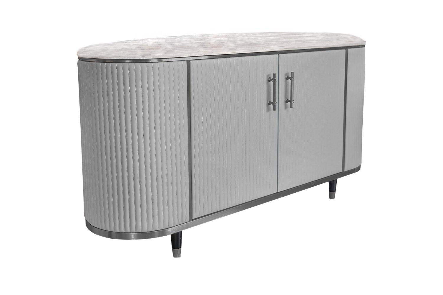 SIDEBOARD MARIA Grau Kunstleder, Marmor - Schwarz/Grau, Textil/Metall (150/76/40cm) - KAWOLA