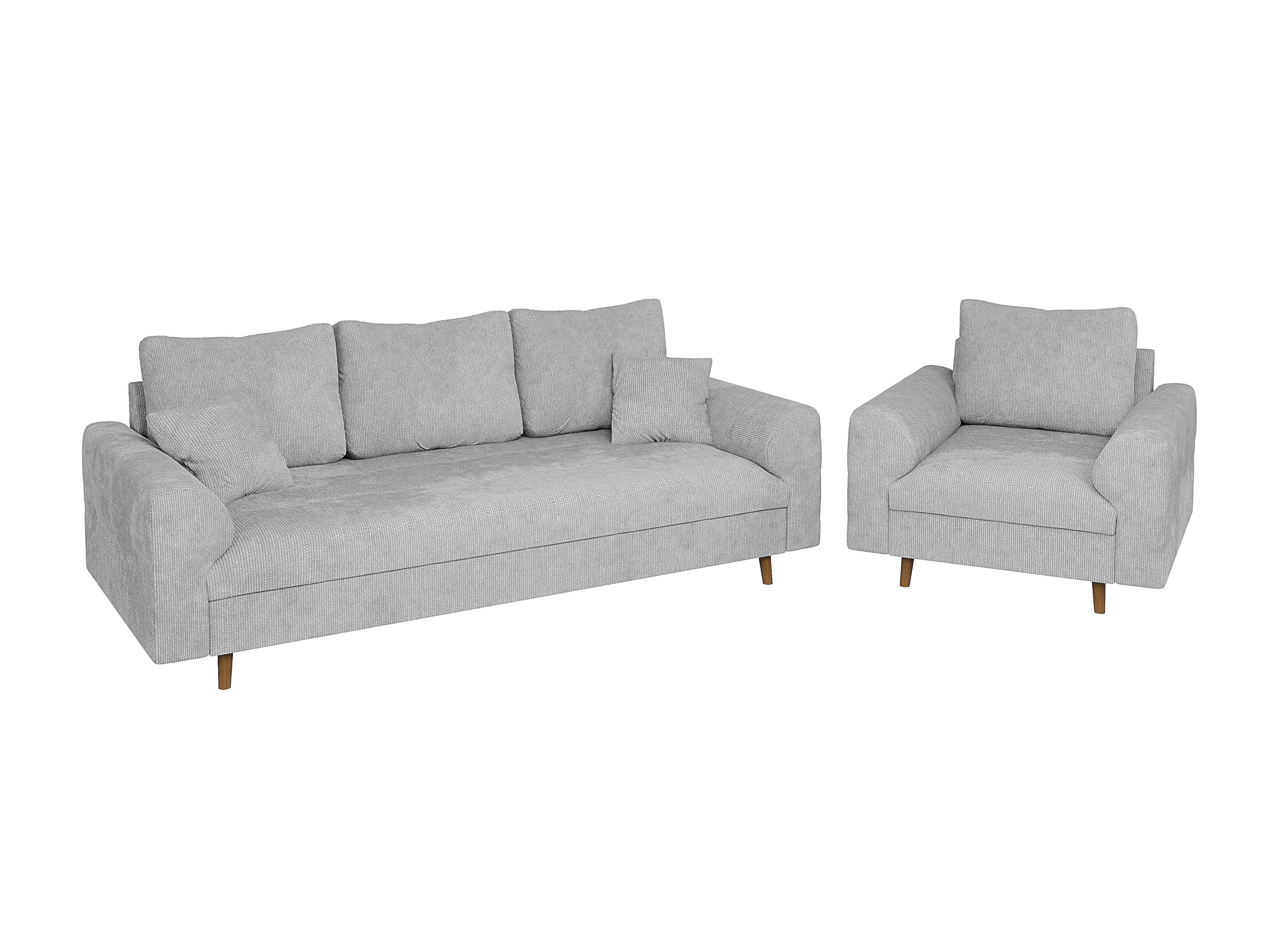 SITZGARNITUR 3+1 Sigurd Hellgrau Chenille - Hellgrau/Braun, Holz/Textil (210/81/93cm) - S-Style