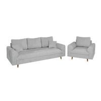 SITZGARNITUR 3+1 Sigurd Hellgrau Chenille - Hellgrau/Braun, Holz/Textil (210/81/93cm) - S-Style