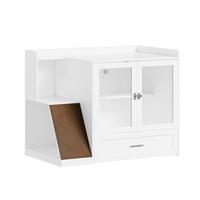 KATZENSCHRANK mit Streukastenverkleidung und Kratzbrett HAT02-L-E-W - Ahornfarben/Weiß, Holzwerkstoff/Fell (60/80/98cm) - SoBuy