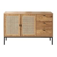 SIDEBOARD mit 2 türen und 3 schubladen aus rattan jaya 120/40/80 cm - Eschefarben, Holzwerkstoff (120/80/40cm) - Calicosy