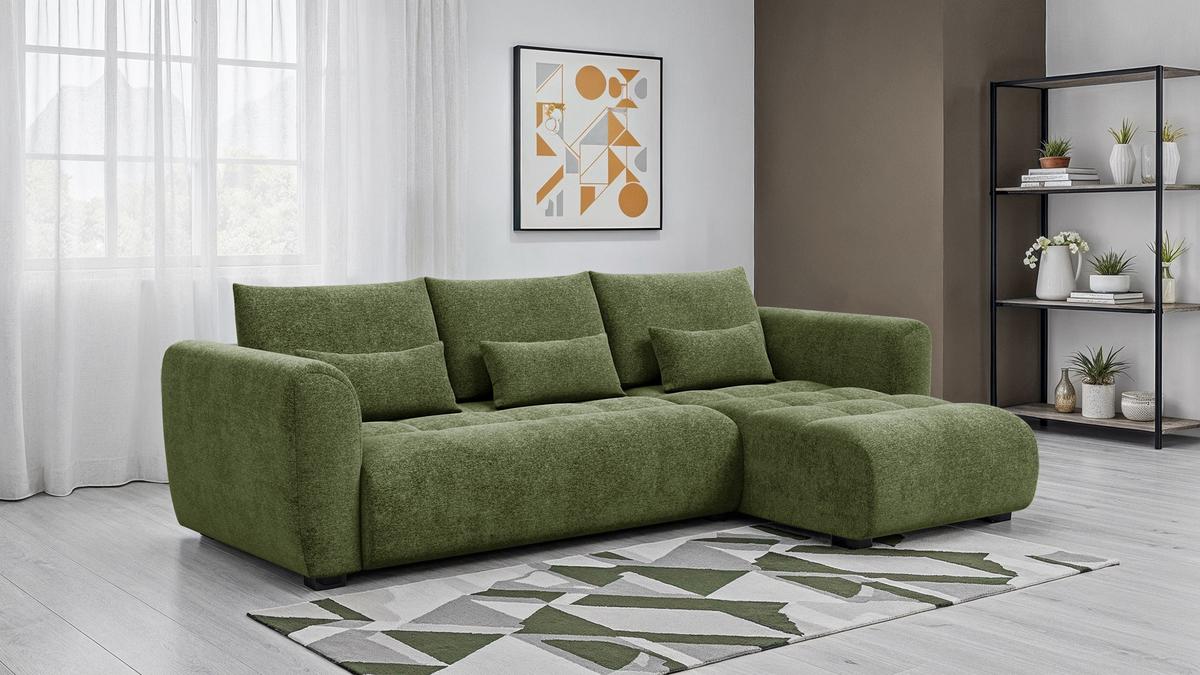 ECKSOFA SORENO 4-Sitzer, dunkelgrün - Dunkelgrün/Schwarz, Holz/Textil (293/171cm) - Wozimo