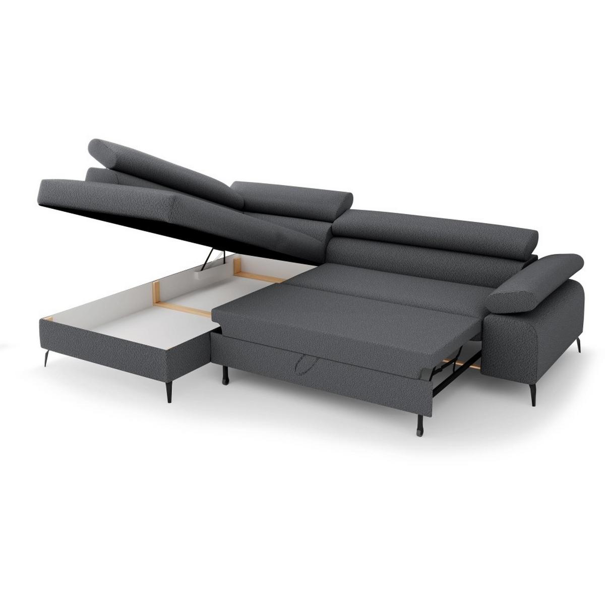 ECKSCHLAFSOFA Mellow mit Bettkasten, Dunkelgrau, links - Dunkelgrau/Schwarz, Textil (270/205cm) - Beautysofa