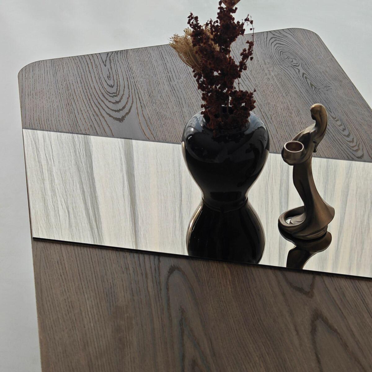 COUCHTISCH mit rechteckiger Spiegelplatte 100/60/40 cm - Naturfarben, Holzwerkstoff (100/60/40cm) - Calicosy