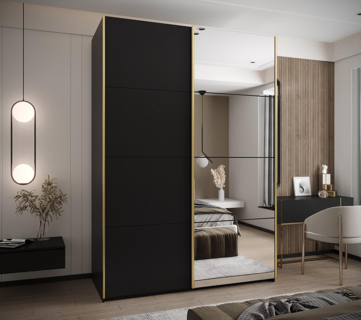 SCHWEBETÜRENSCHRANK 245,5/170/64 2-türig - Goldfarben/Schwarz, Holz/Metall (170/245/64cm) - Abiks Möbel