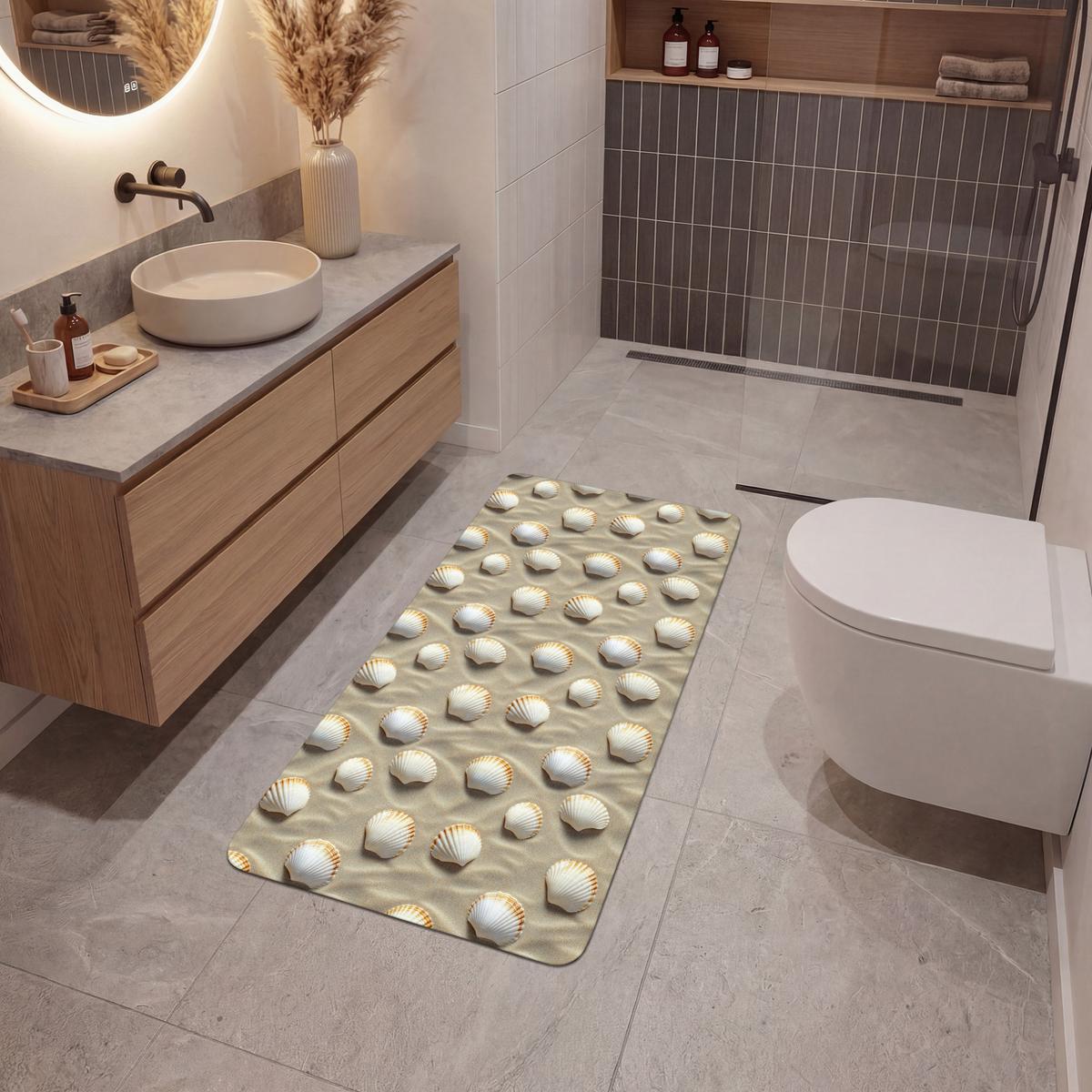 BADEMATTE Muscheln - Sand - Maritim 60x120 cm - Sandfarben, Textil (60/120cm) - OnlyWow