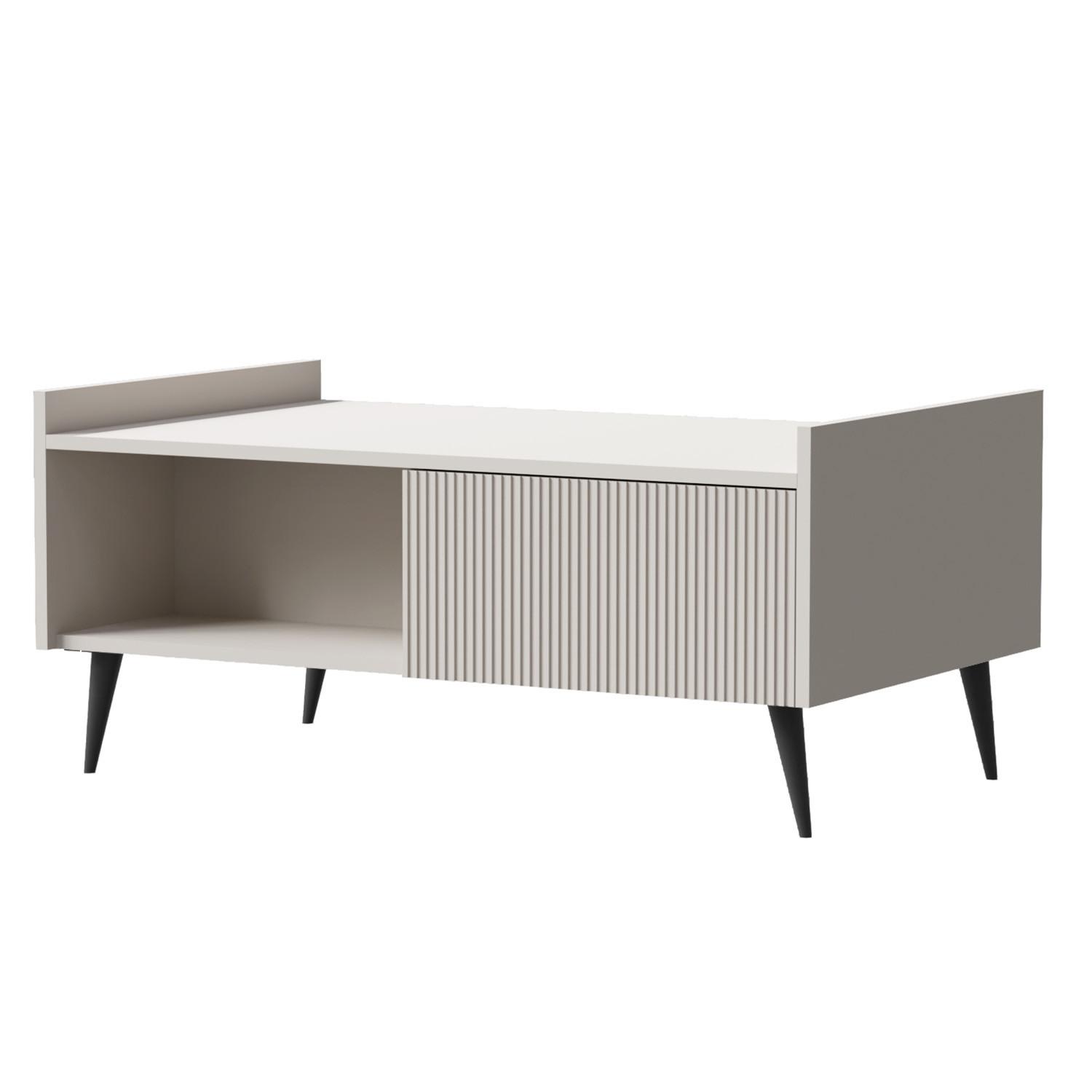 COUCHTISCH Amfali mit 1 Tür und offener Ablage, geriffelte Fronten, Push-to-open, Metallbeine, 100 cm, Kaschmir - Kaschmir/Schwarz, Holzwerkstoff/Metall (60/100/45cm) - Beautysofa