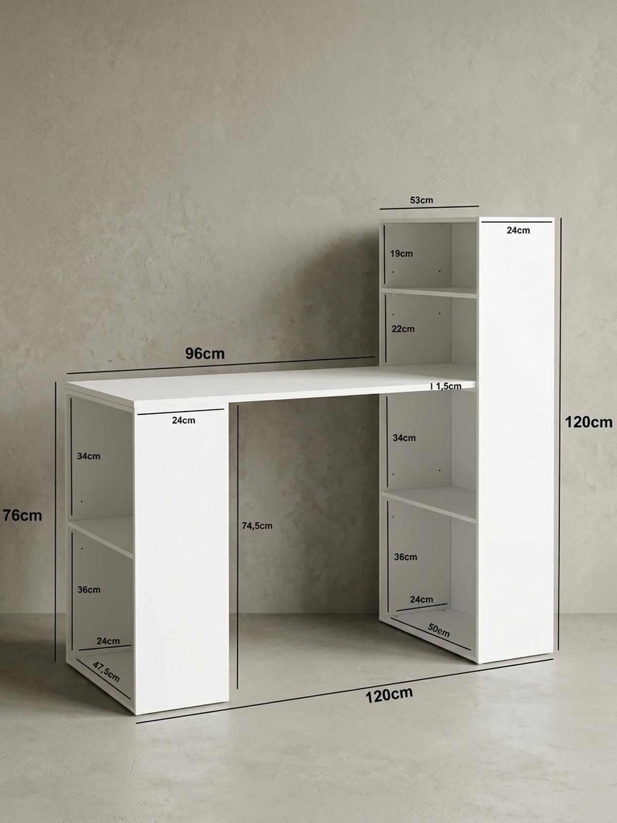 SCHREIBTISCH mit Regal variabel BRENTA, Weiß, 120x53x120 cm - Weiß, Holz (53/120/120cm) - KADIMA DESIGN