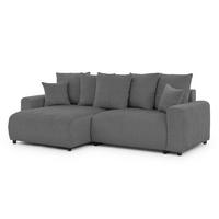 ECKSOFA Calma mit Schlaffunktion und Bettkasten im Bumpy-Design aus weichem Grau Chenille-Stoff - Ottomane links - Beige/Schwarz, Holz/Kunststoff (140/239cm) - S-Style Möbel