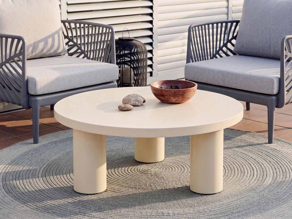 OUTDOOR-COUCHTISCH 80 cm 80 cm Metall Beige Vipiteno - Beige, Metall (80/80/33cm) - Beliani