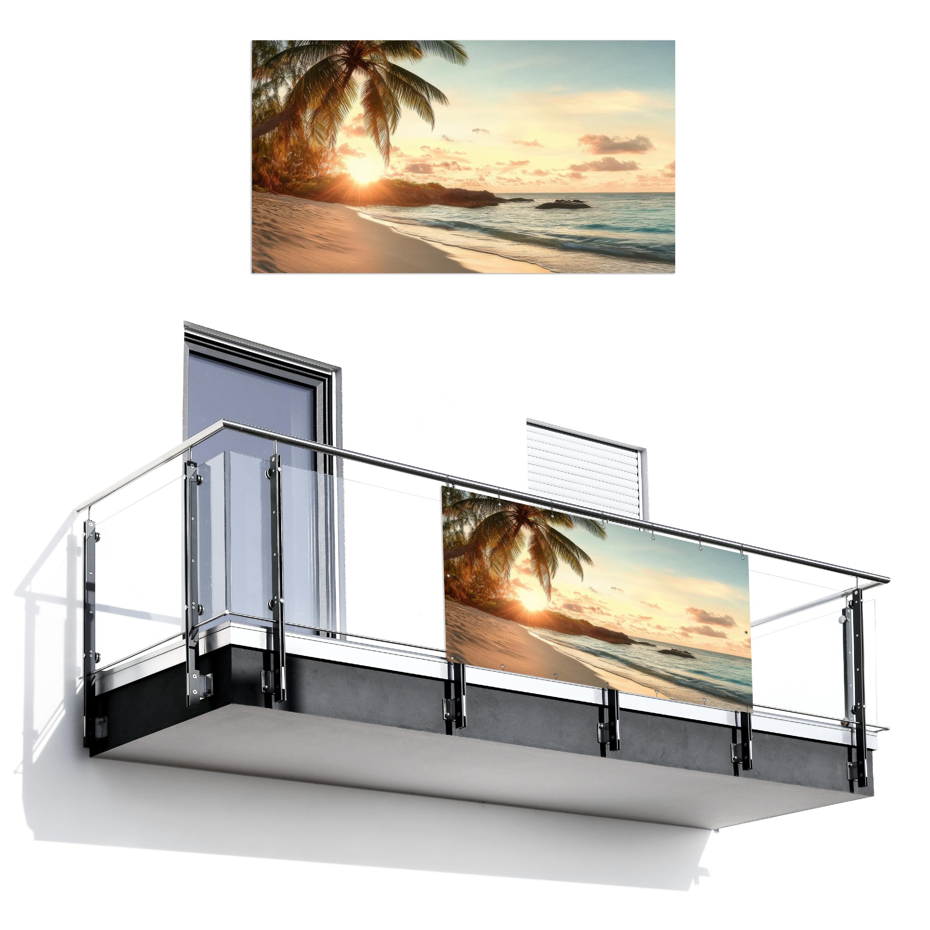 BALKON-SICHTSCHUTZ Strand - Palmen - Meer - Sonnenuntergang Witterungsbeständig 200x110 cm - Samtahornfarben, Kunststoff (200/110cm) - MuchoWow