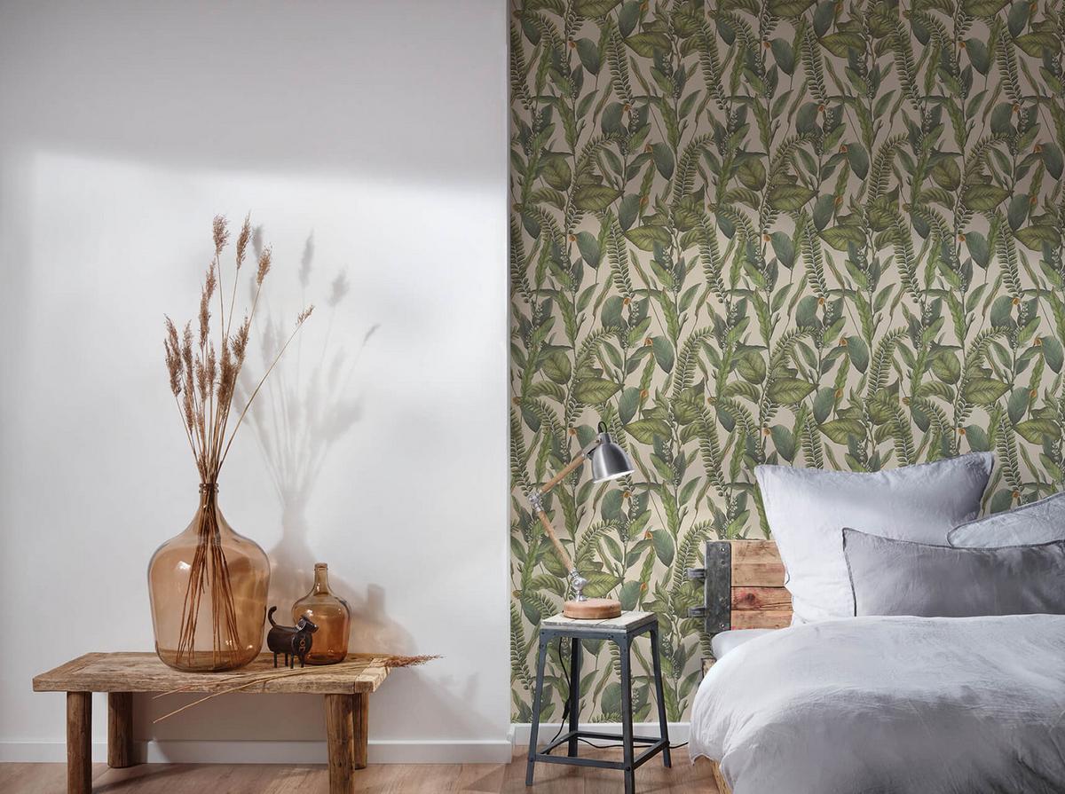 VLIESTAPETE Grün 53/1005 cm - Beige, Textil (53/1cm) - KUNSTLOFT