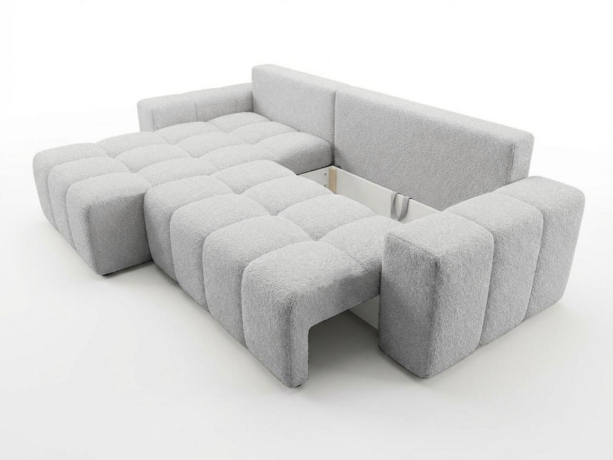 ECKSOFA Bresso Bouclé-Stoff Hellgrau - Hellgrau, Holz/Textil (255/168cm) - Graingold