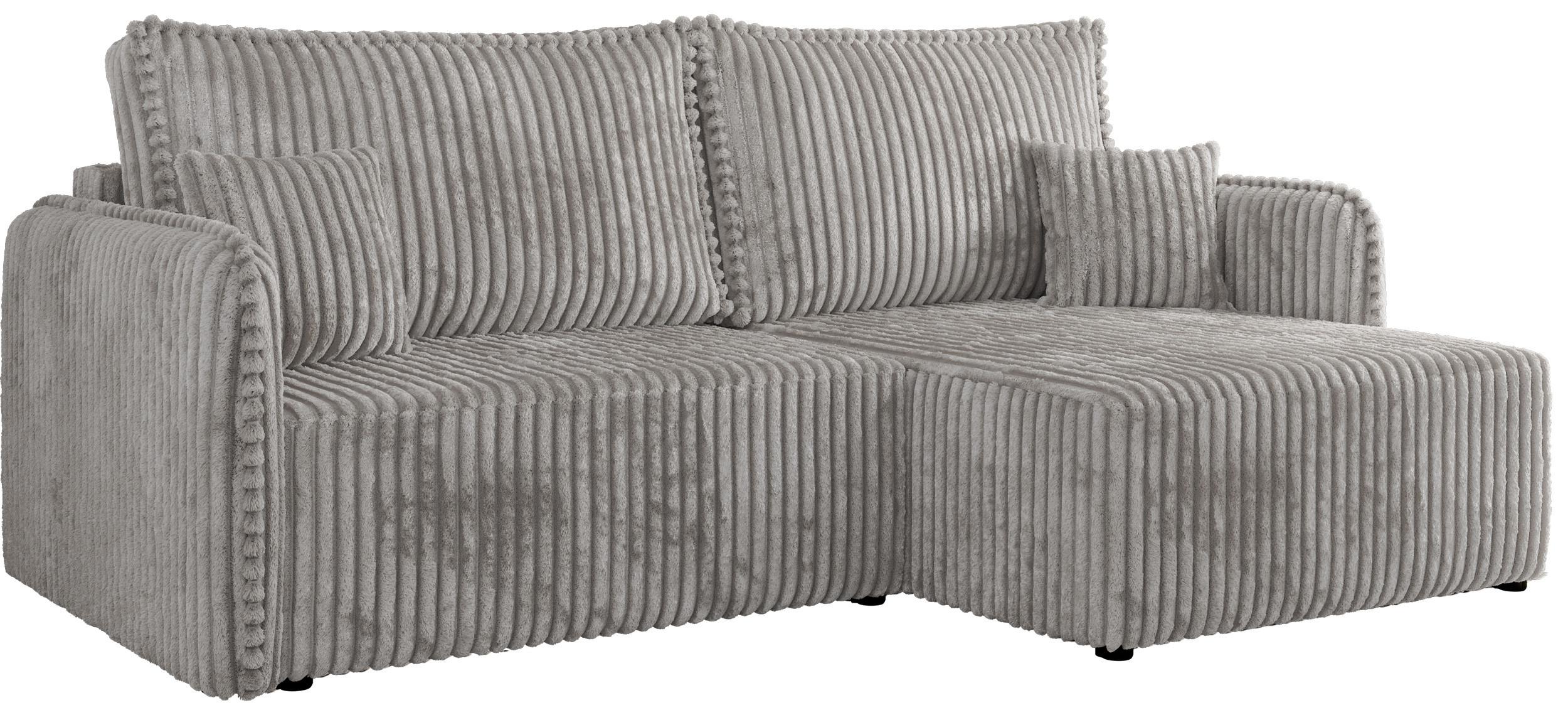 ECKSCHLAFSOFA MESTO L Hellgrau Cord - rechts - Hellgrau/Schwarz, Kunststoff/Textil (147/227cm) - MKS