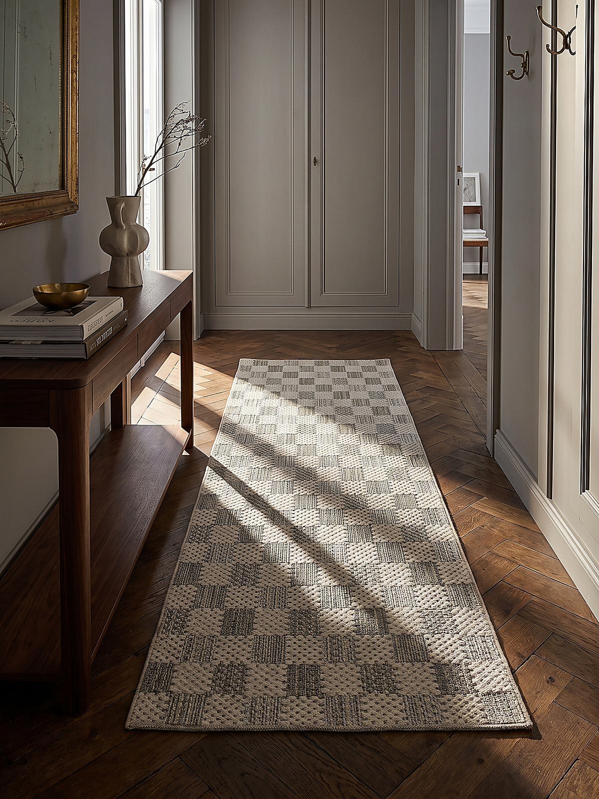 TEPPICHLÄUFER waschbar AFTON, Schachbrettmuster, Natur-Grün, 80 x 230 cm - Beige/Grün, Textil (80/230cm) - KADIMA DESIGN