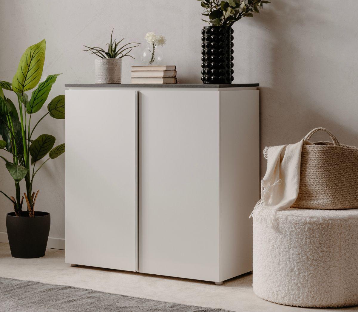 KOMMODE weiß Glanz, grau 89 x 92 cm, Sideboard 2-türig - Chromfarben/Silberfarben, Holzwerkstoff/Kunststoff (88.5/92/40cm) - Furn.Design