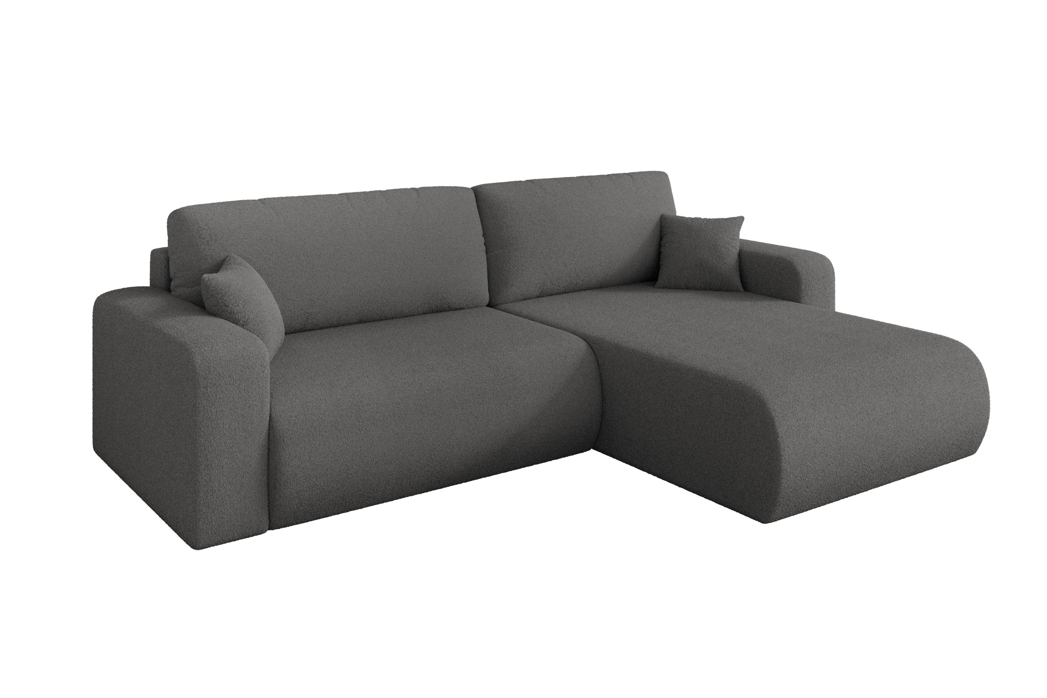 ECKSOFA mit Schlaffunktion Ottomane Rechts BERY-L 276x193x88 Grau Bouclé - Schieferfarben/Schwarz, Holzwerkstoff/Kunststoff (276/193cm) - ALTDECOR