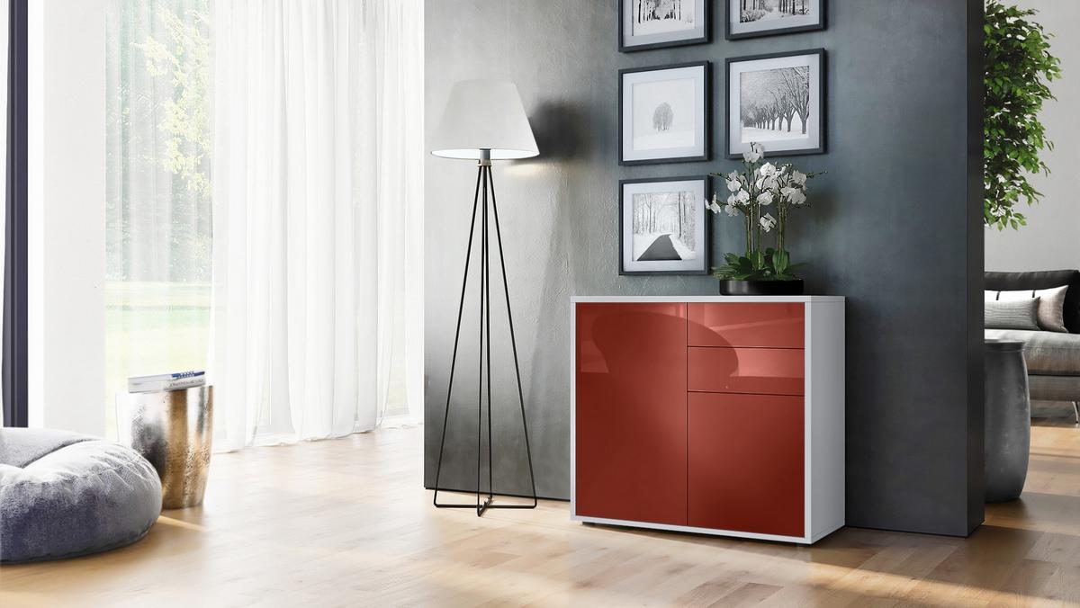 KOMMODE Ben Front in Bordeaux Hochglanz - Bordeaux, Holzwerkstoff (79/74/36cm) - Vladon