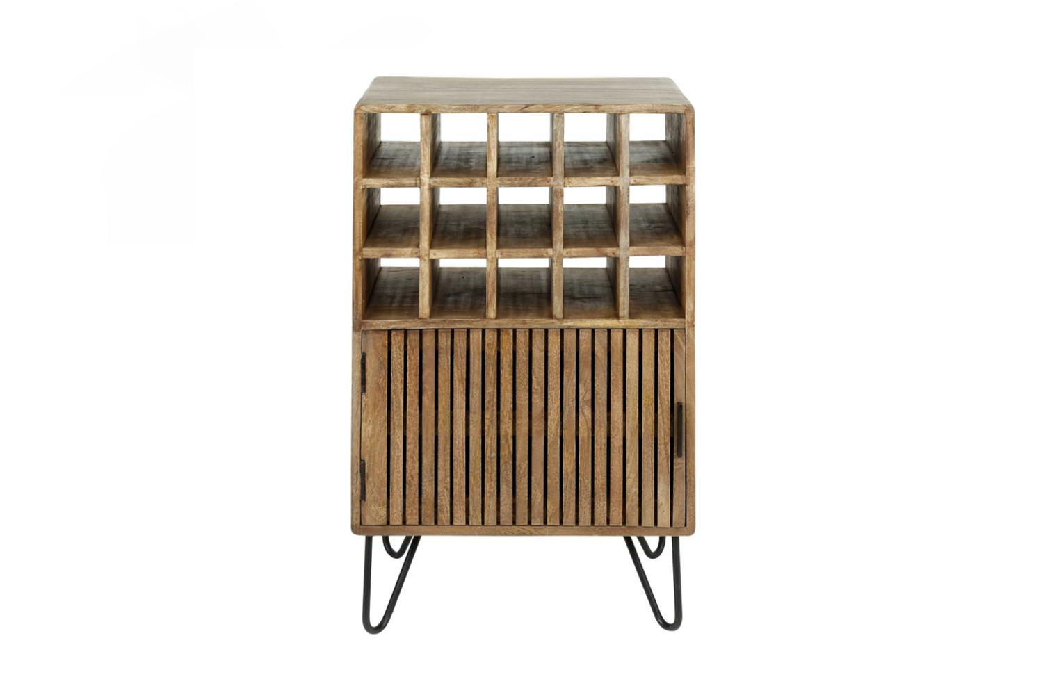 WEINSCHRANK HORTA Braun Holz - Sandfarben/Schwarz, Holz/Metall (56/90/35cm) - KAWOLA