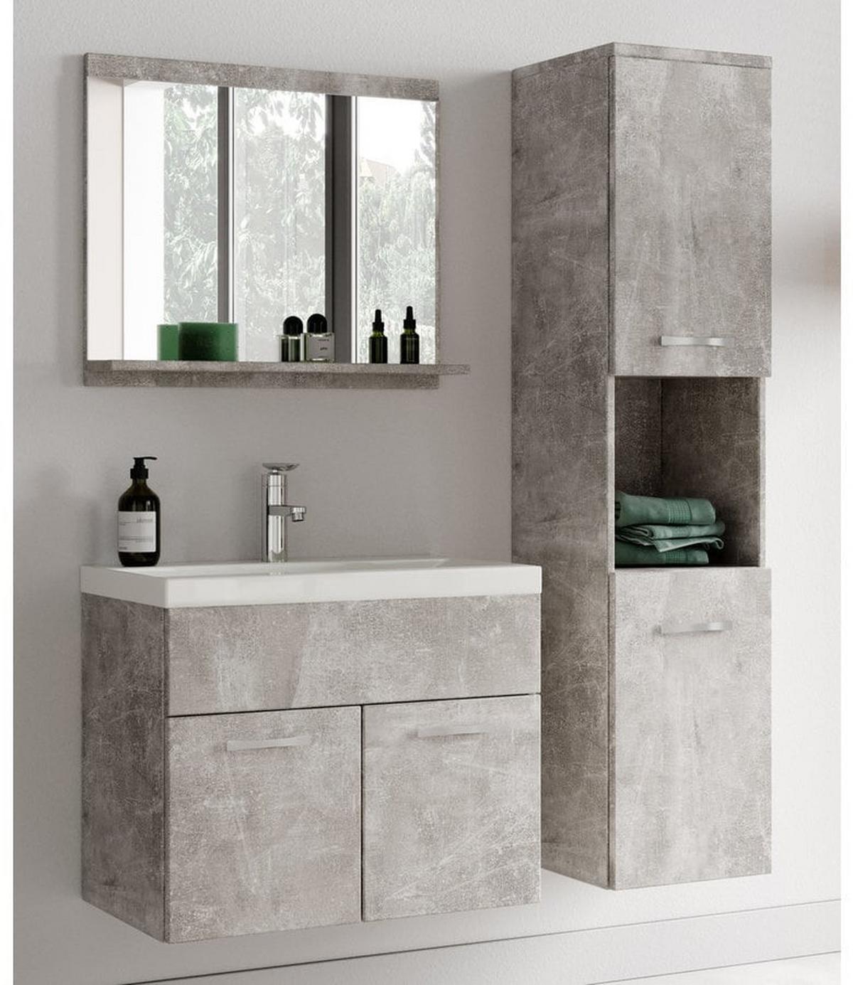 BADMÖBEL-SET Montreal 2 Teile Beton Grau - 60 x 35 x 51 cm - Grau, Holz (60/51/35cm) - Badplaats