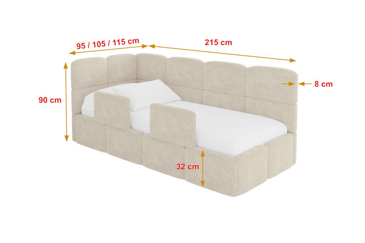 EINZELLBETT Jugendbett mit Bettkasten und Matratze H3/H4, Rechts - KIVY 80x200 Beige - Naturfarben, Holzwerkstoff/Textil (80/200cm) - ALTDECOR