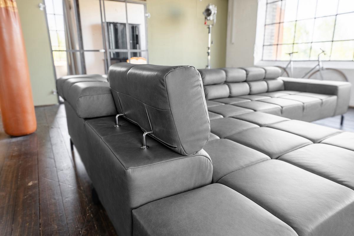 ECKSOFA NELSON Anthrazit Leder Relaxfunktion - Anthrazit/Schwarz, Leder/Metall (321/216cm) - KAWOLA