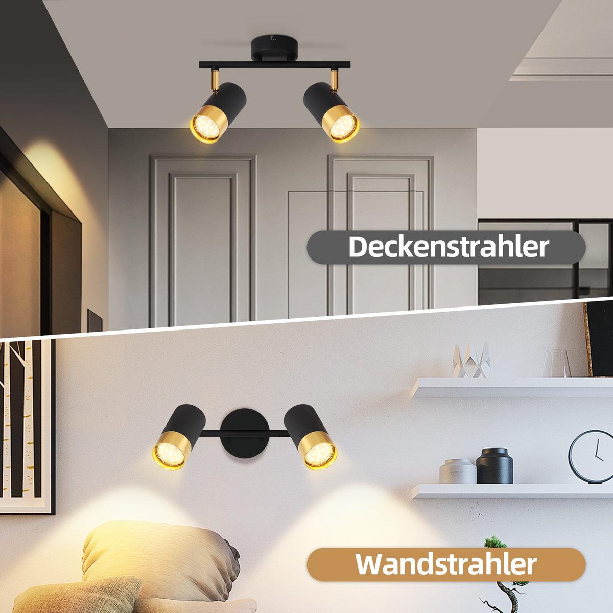 DECKENSTRAHLER Schwerin 2-flammig 31/8/17 cm - Schwarz, Metall (31/8/17cm) - Nettlife