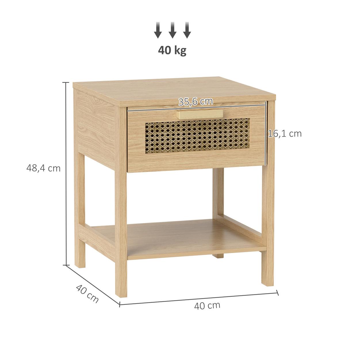 NACHTTISCH mit Schublade, Natur 40 x 40 x 48,4 cm - Naturfarben, Holz (40/48.4/40cm) - HOMCOM