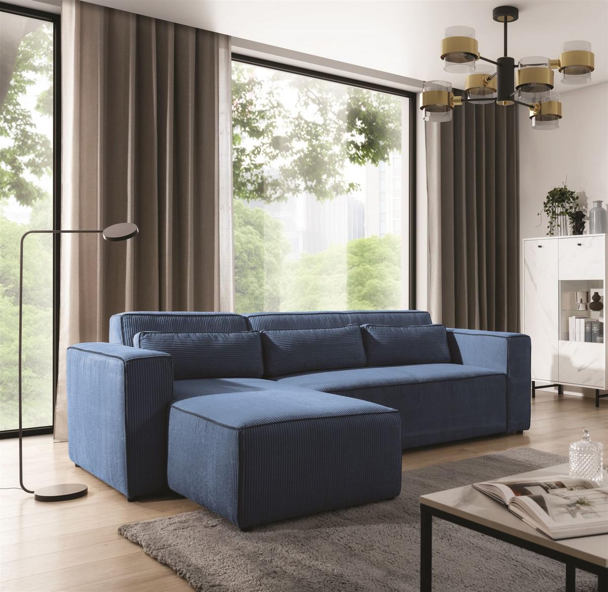 ECKSOFA Schlafsofa Waldo In Poso - Blau, Holzwerkstoff/Textil (260/173cm) - Fun Möbel