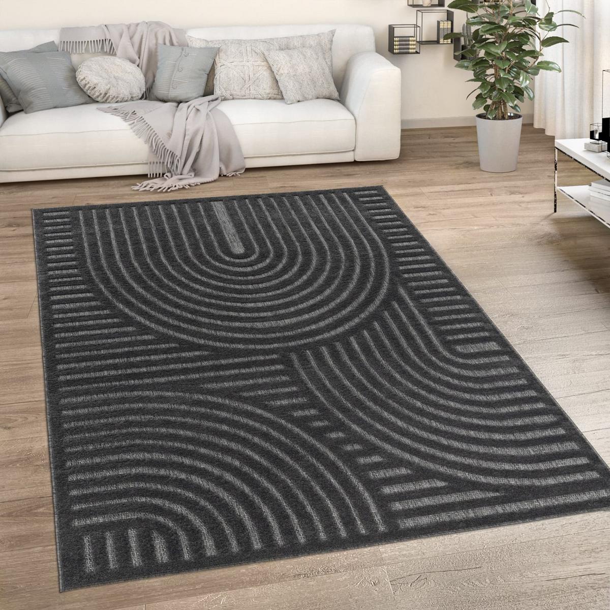 KURZFLORTEPPICH, mit Struktur, aus Polypropylen, Florhöhe 10 mm, Anthrazit, 120 x 160 cm - Anthrazit, Textil (120/160cm) - KADIMA DESIGN