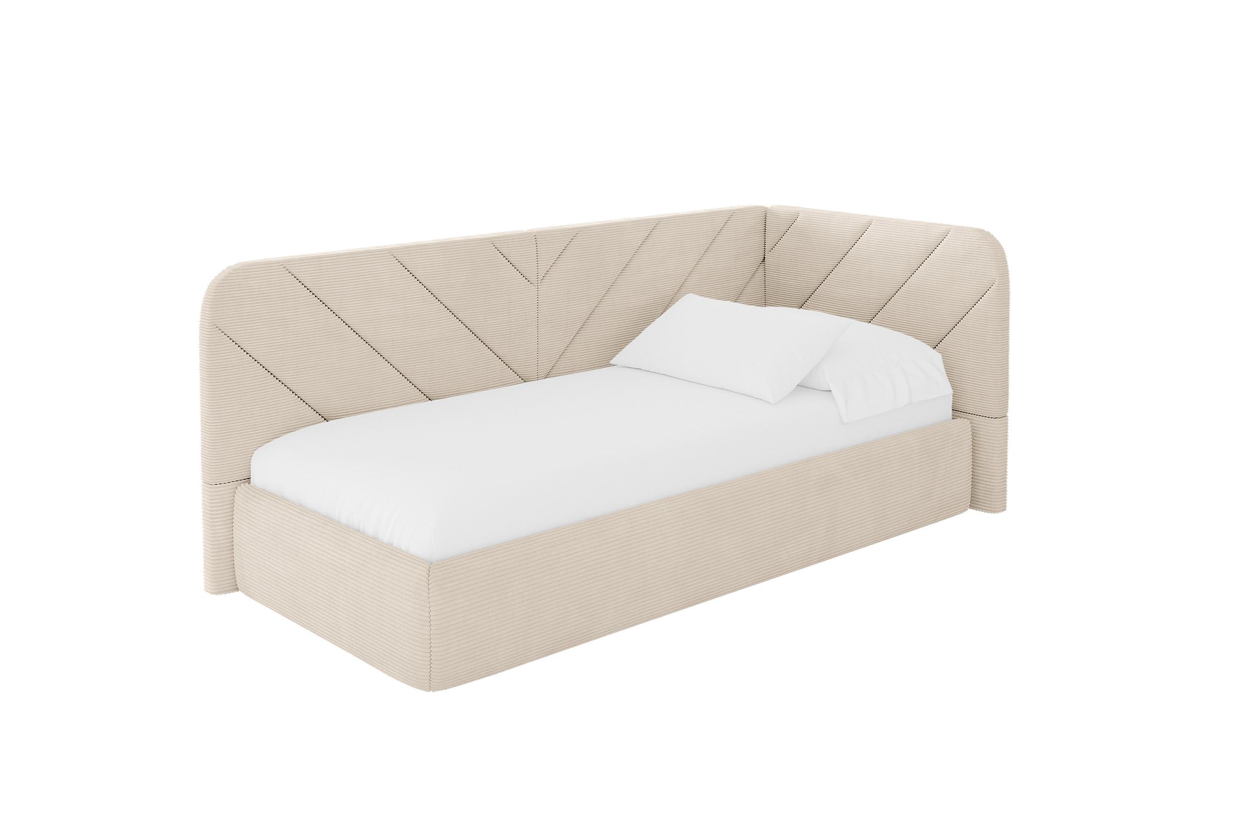 EINZELLBETT Jugendbett mit Bettkasten, Links - FIKY 100x200 Beige - Creme, Holzwerkstoff/Textil (100/200cm) - ALTDECOR