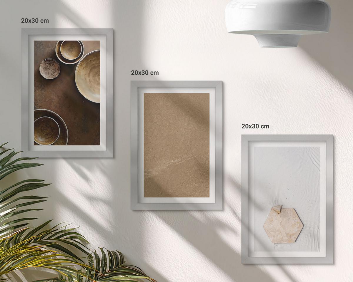 BILDER SET 3er Set - 20x30 cm Silberner Rahmen - Minimalistische Texturen und Farben - Silberfarben, Kunststoff (20/30cm) - TULUP