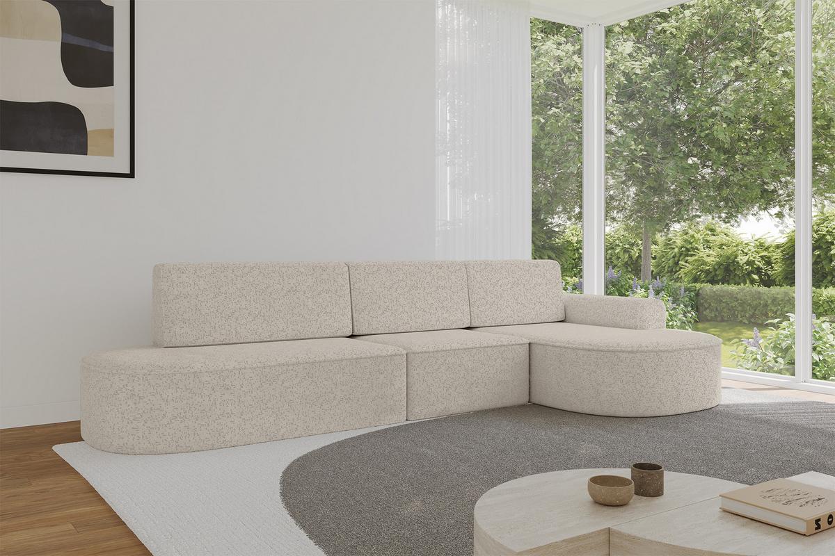 ECKSOFA mit Schlaffunktion Ottomane RECHTS MARI L2-S 368X167X85 Beige Velours - Ecru/Schwarz, Holzwerkstoff/Kunststoff (167/368cm) - ALTDECOR