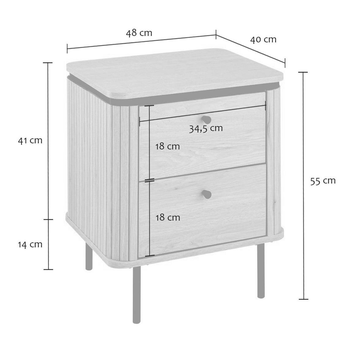 NACHTTISCH mit 2 Schubladen und seitlichem Rillen-Effekt H55 cm malaga 48/55/40 cm - Eschefarben, Holzwerkstoff (40/55/42cm) - Calicosy