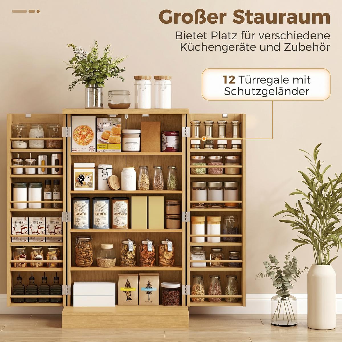 KÜCHENSCHRANK MDF Rattan Naturholz - Naturfarben, Holzwerkstoff (30/104/60cm) - HOMCOM