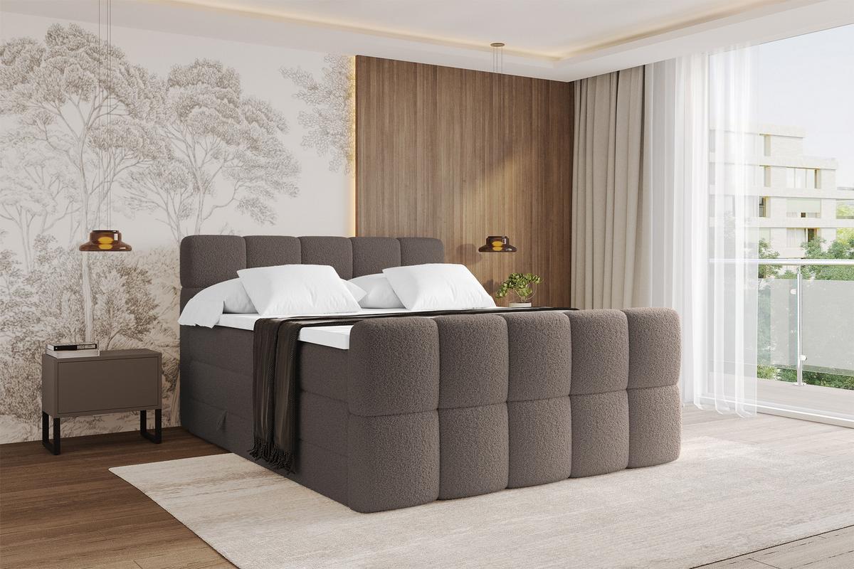BOXBETT mit Matratze H3/H4 - FAMA-Z KING - 120x200 cm Braun Quelle - Braun, Holzwerkstoff (120/200cm) - ALTDECOR
