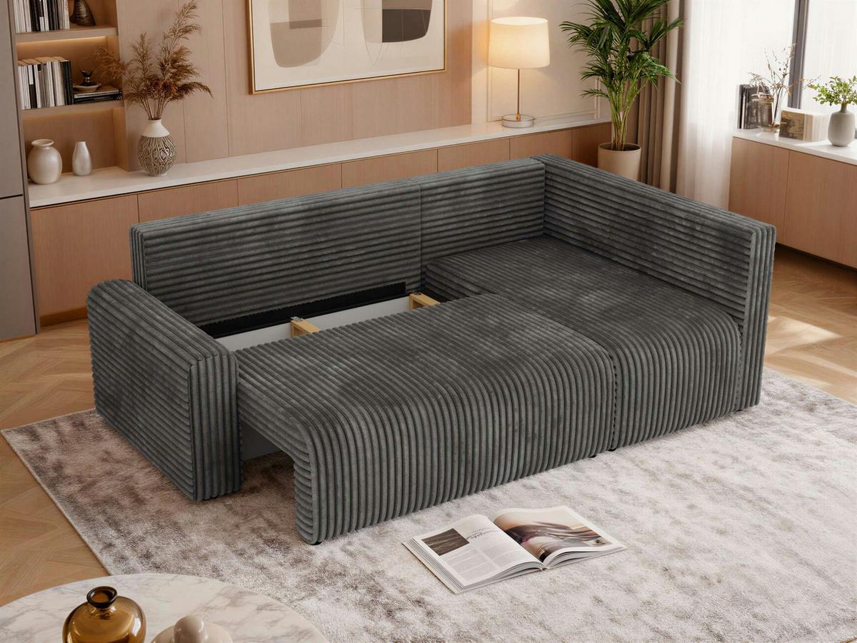 ECKSOFA NESSARO COR L - Grau Cord - Rechts - Schwarz/Grau, Kunststoff/Textil (240/151cm) - MKS