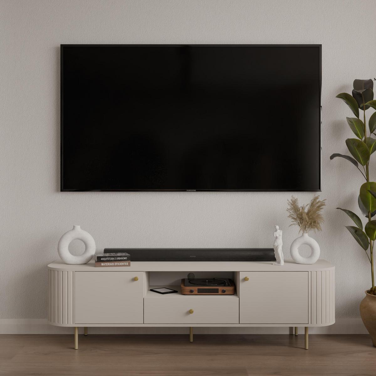 LOWBOARD Halay Beige, 2 Türen & 1 Schublade Moderne Rillenstruktur 180,6 cm - Beige/Goldfarben, Holzwerkstoff/Metall (180.6/50/42.3cm) - AX Living