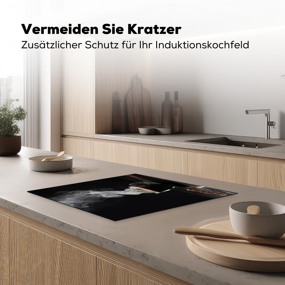 HERDABDECKPLATTE Kaffee - Schwarz - Bohnen - Heiß - Tasse Herdabdeckung Induktionsfeld 60x52 cm - Schwarz, Kunststoff (60/52/0.2cm) - MuchoWow