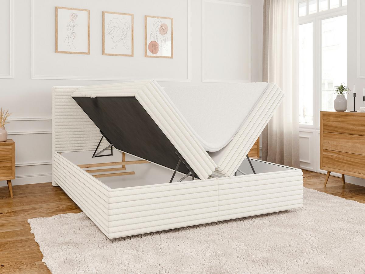 BOXBETT Roma 160/200 cm Hellbeige Plüschcord - Beige/Schwarz, Holz/Kunststoff (160/200cm) - S-Style